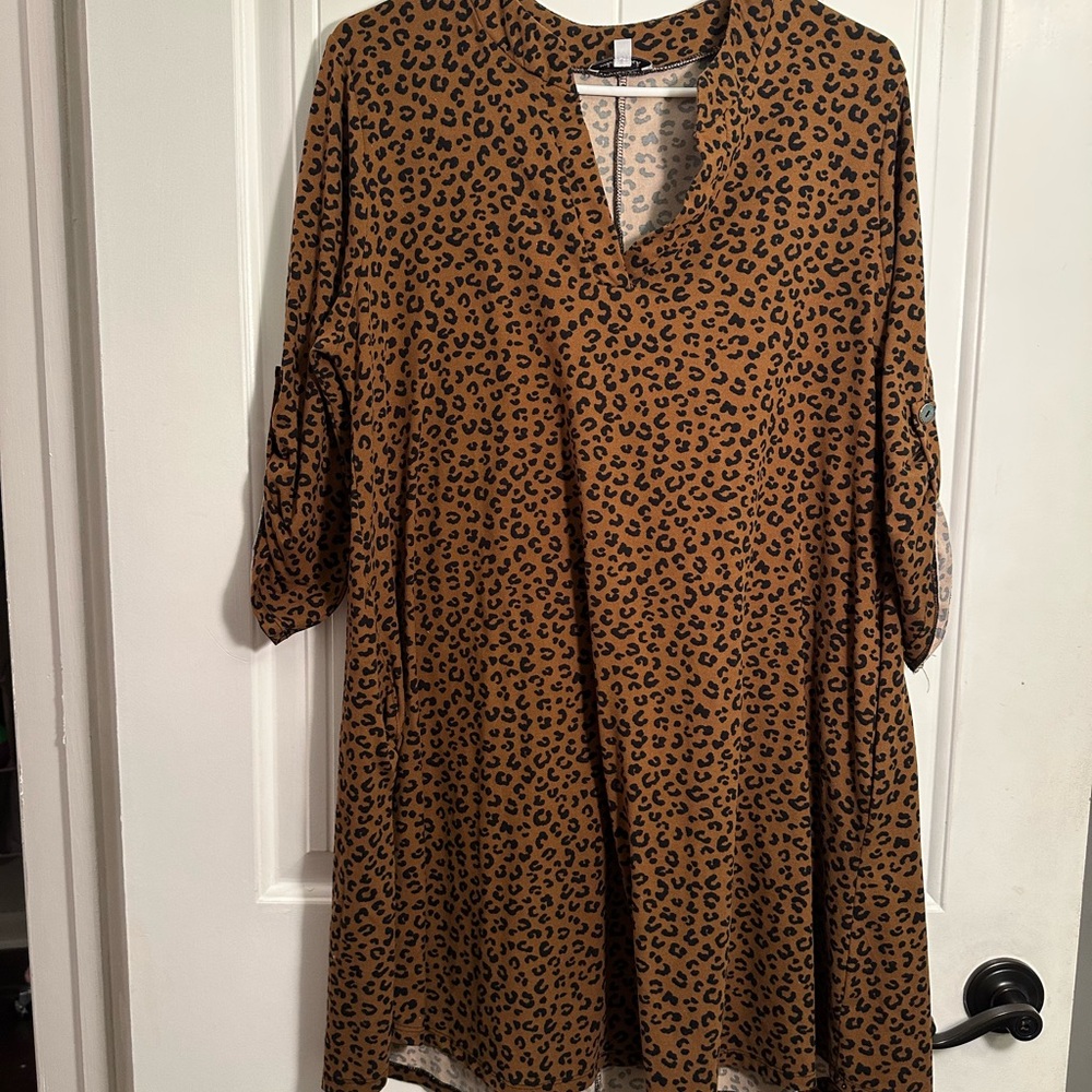 White Birch Black and Brown A-Line V-Neck Dress